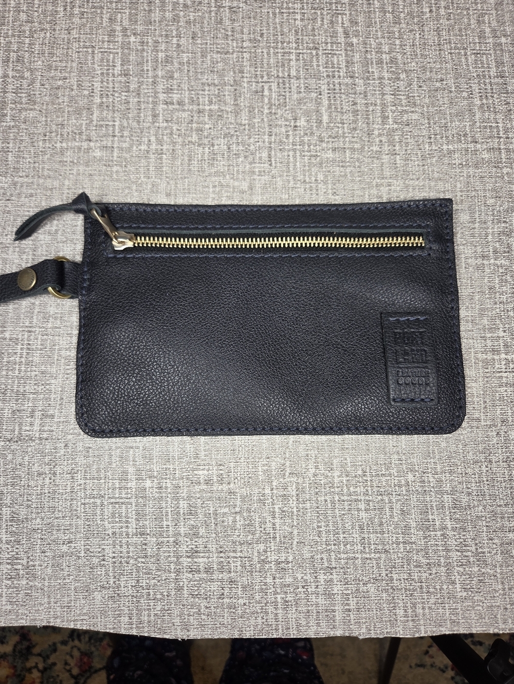 NEW RARE Portland Leather Adriana Pouch Clutch Wallet Navy Blue Pebbled